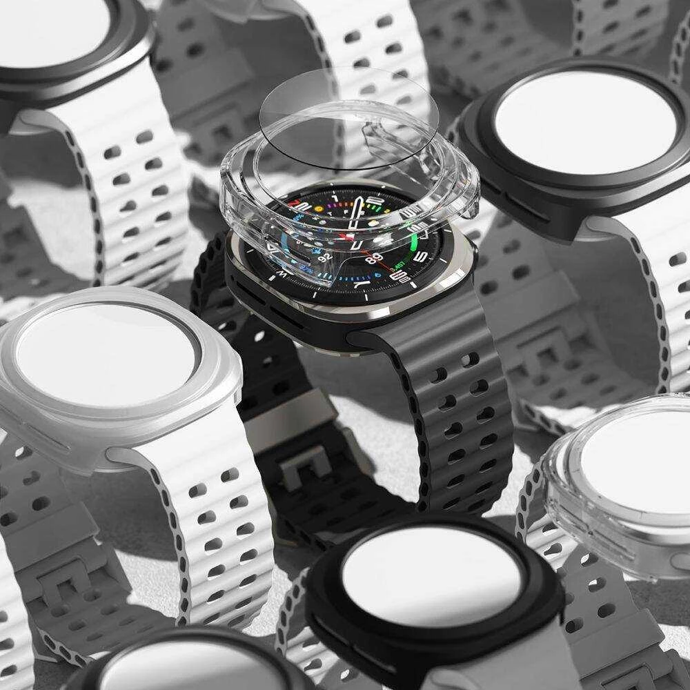 Dėklas + apsauginis stiklas Samsung Galaxy Watch Ultra (47mm) Ringke Slim Titanium juodos spalvos