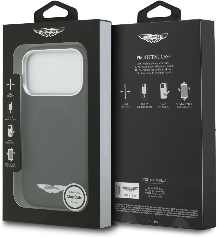 Dėklas Aston Martin HC FW Logo MagSafe iPhone 17 Pro juodos spalvos