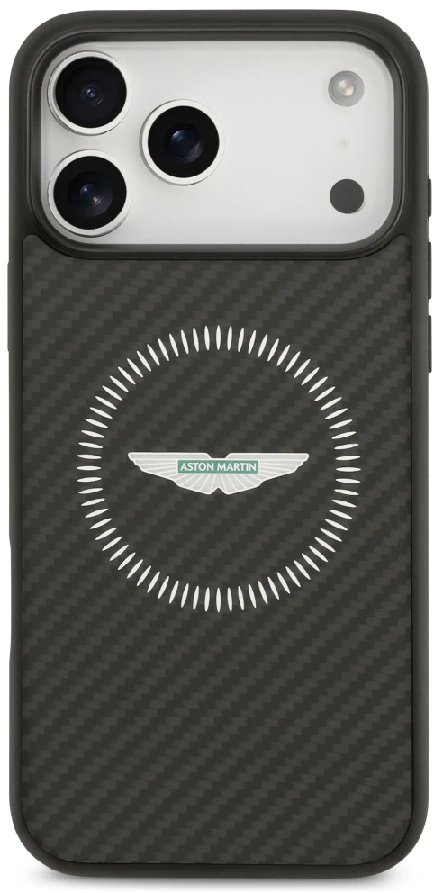 Aston Martin HC Kevlar Counter Design MagSafe dėklas, skirtas iPhone 17 Pro Max, juodas