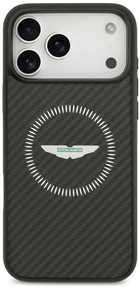 Dėklas Aston Martin HC Kevlar Counter Design MagSafe skirtas Apple iPhone 17 Pro Max juodos spalvos