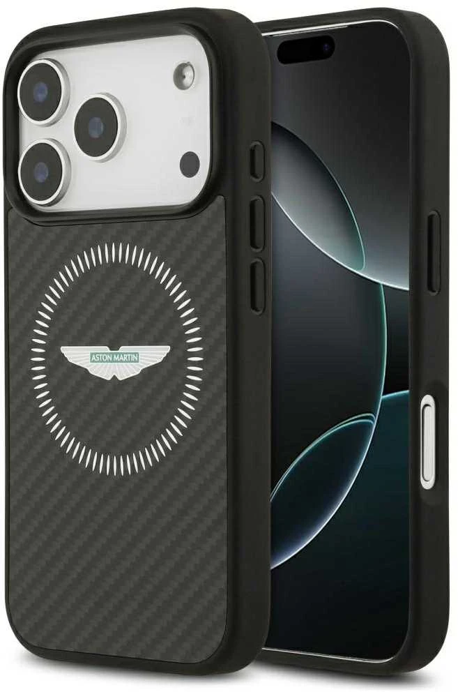 Dėklas Aston Martin HC Kevlar Counter Design MagSafe skirtas Apple iPhone 17 Pro juodos spalvos
