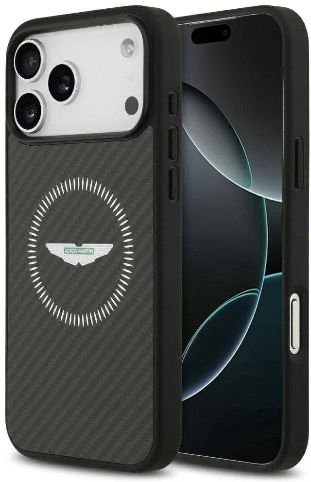 Dėklas Aston Martin HC Kevlar Counter Design MagSafe skirtas Apple iPhone 17 Pro Max juodos spalvos