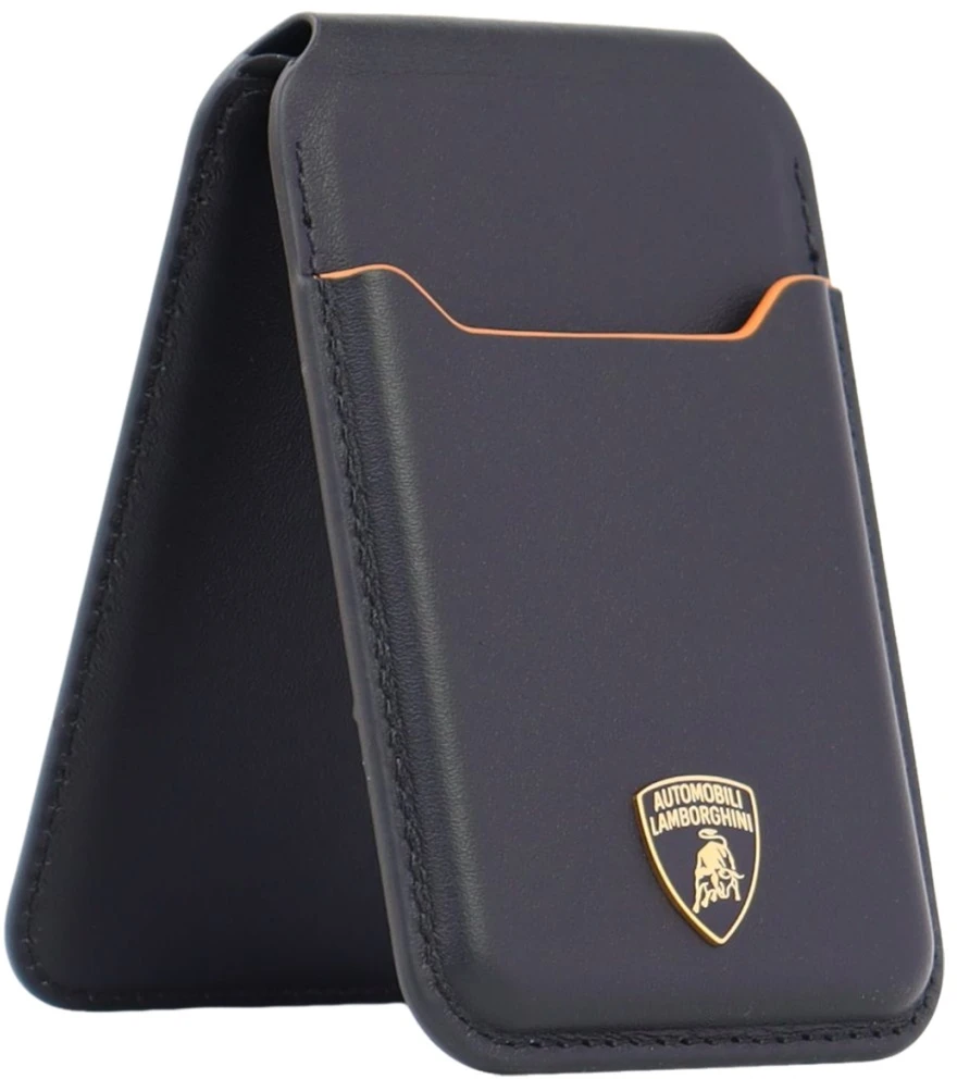 Dėklas Audi Lamborghini D1 Genuine Leather MagSafe mobile phone wallet - juodas and oranžinis