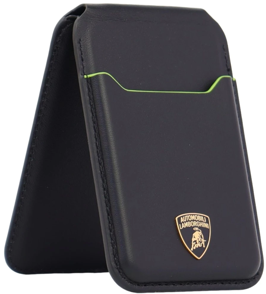 Dėklas Audi Lamborghini D1 Genuine Leather MagSafe Phone Wallet - Juodas and Žalias