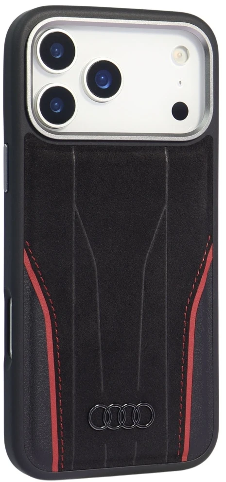Dėklas Audi R8 Genuine Leather MagSafe Apple iPhone 17 Pro Max juodos spalvos-red