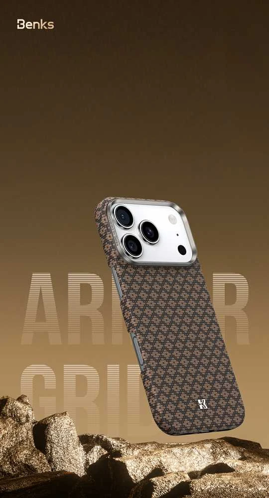 Dėklas Benks Magnetic Armor Air Armor Grid Kevlar Case Metal Frame 600D (A068) skirtas Apple iPhone 17 Air aukso spalvos