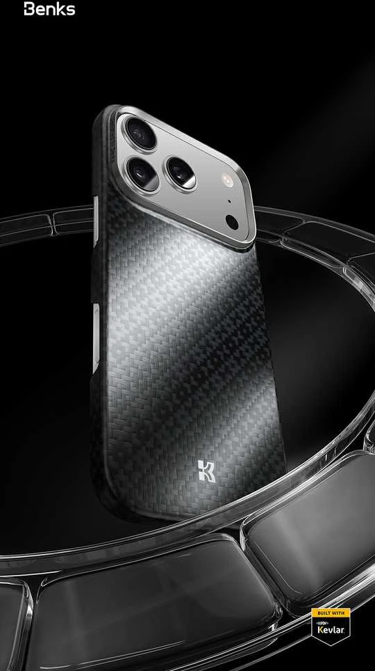 Dėklas Benks Magnetic Armor Air Armor Grid Kevlar Case Metal Frame 600D (B067) skirtas Apple iPhone 17 juodos spalvos