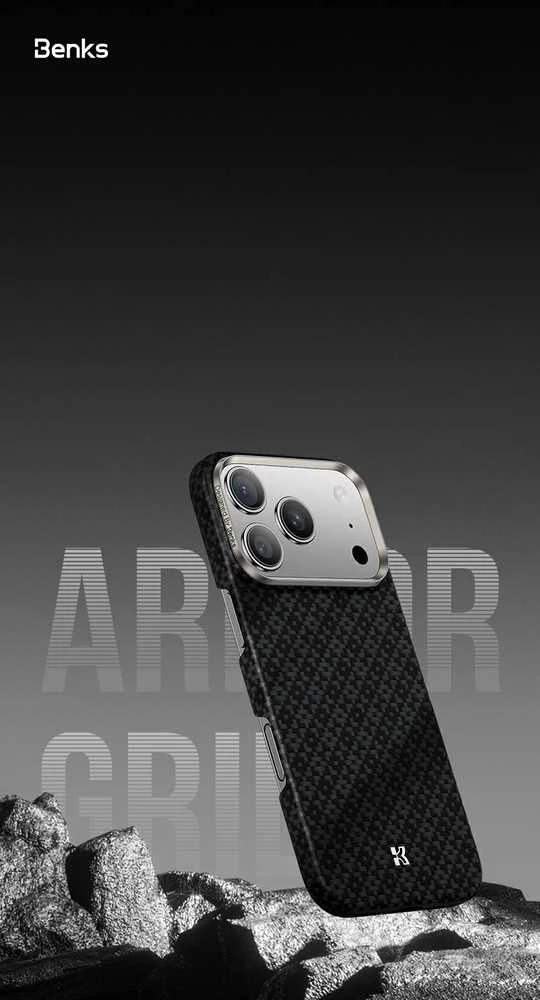 Dėklas Benks Magnetic Armor Air Armor Grid Kevlar Case Metal Frame 600D (B067) skirtas Apple iPhone 17 juodos spalvos
