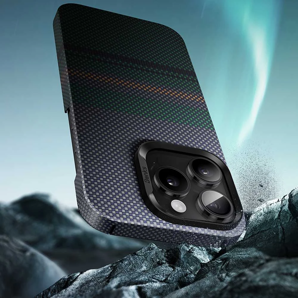 „Benks Magnetic Armor Air Aurora Kevlar 600D“ dėklas (SA65), skirtas Apple iPhone 16 Pro telefonui.