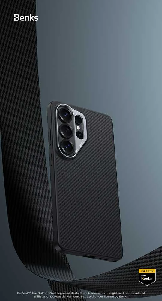 Benks Magnetic Armor Pro Kevlar metalinio rėmelio dėklas 600D (G048), skirtas Samsung Galaxy S26 juodas