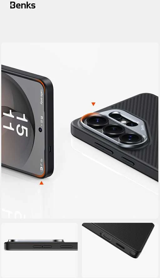 Benks Magnetic Armor Pro Kevlar metalinio rėmelio dėklas 600D (G048), skirtas Samsung Galaxy S26 juodas