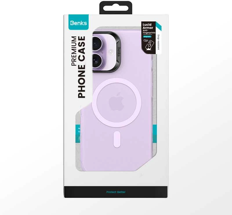 Dėklas Benks Magnetic Lucid Armor Case (C067) skirtas Apple iPhone 17 violetinės spalvos (Camera Control Button)
