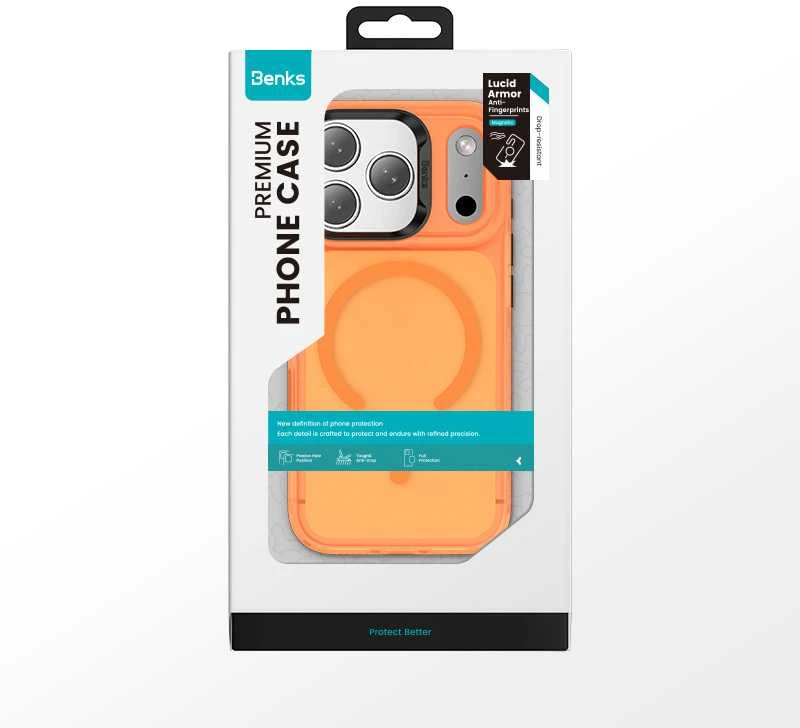 Dėklas Benks Magnetic Lucid Armor Case (C070) skirtas Apple iPhone 17 Pro Max oranžinės spalvos (Camera Control Button)