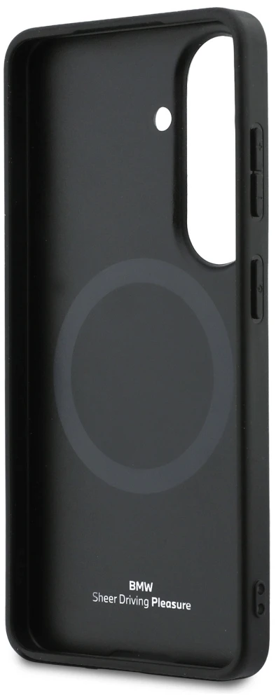Dėklas BMW Leather Hot Stamp MagSafe Samsung Galaxy S26 juodos spalvos