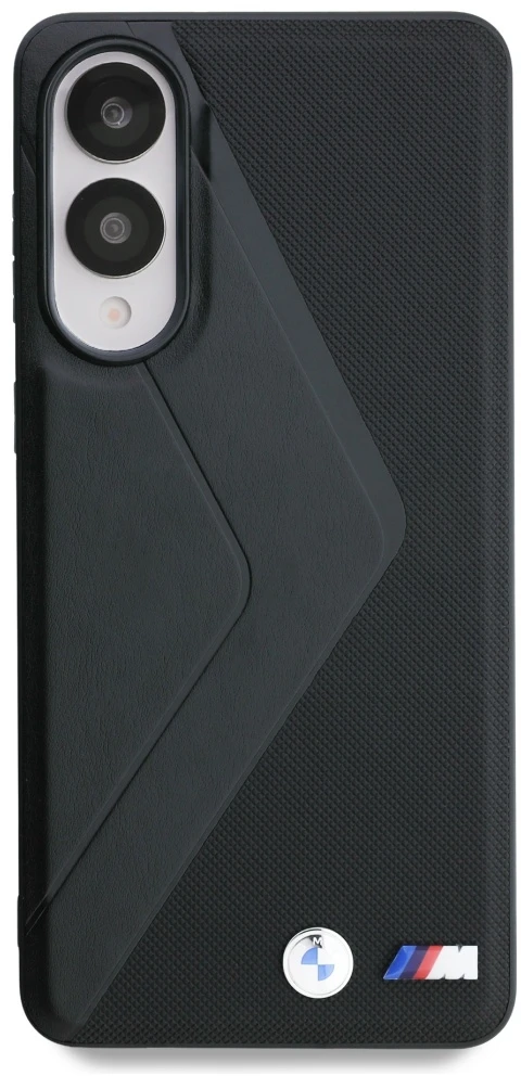Dėklas BMW Leather Oversized Stripes MagSafe Samsung Galaxy S25 Edge juodos spalvos