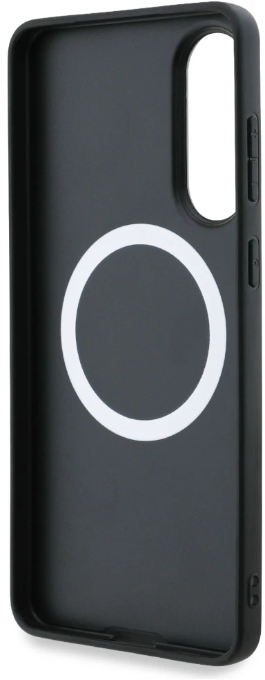 Dėklas BMW Leather Oversized Stripes MagSafe Samsung Galaxy S25 Edge juodos spalvos