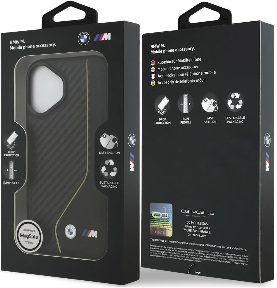 BMW M Carbon Line ir logotipo „MagSafe“ dėklas, skirtas iPhone 17 – Geltona
