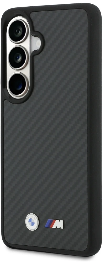 Dėklas BMW M Kevlar Logo MagSafe for Samsung Galaxy S26 juodos spalvos