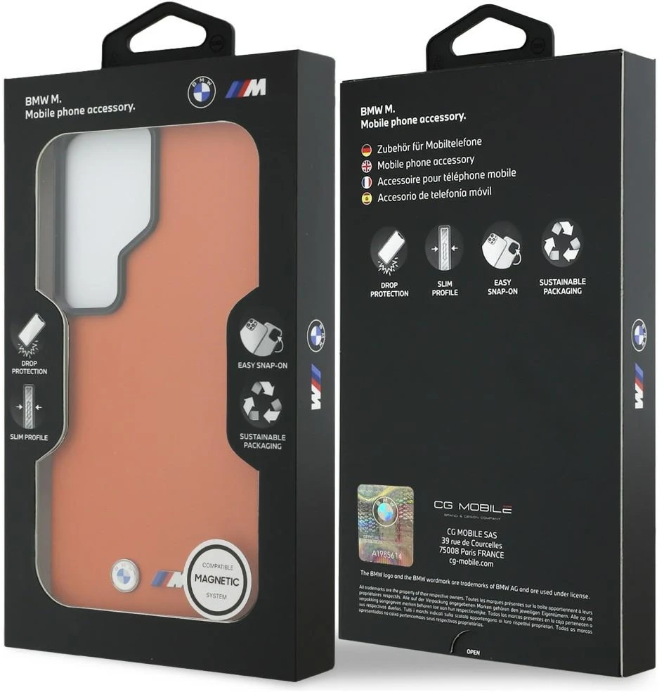 Dėklas BMW M Metal Logo MagSafe for Samsung Galaxy S26 Ultra oranžinis