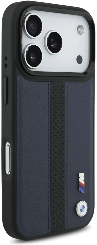 Dėklas BMW M Perforated Stripe Logo MagSafe Apple iPhone 17 Pro navy mėlynas