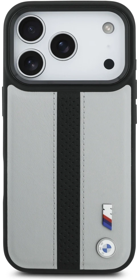 Dėklas BMW M Perforated Stripe Logo MagSafe Apple iPhone 17 Pro pilka