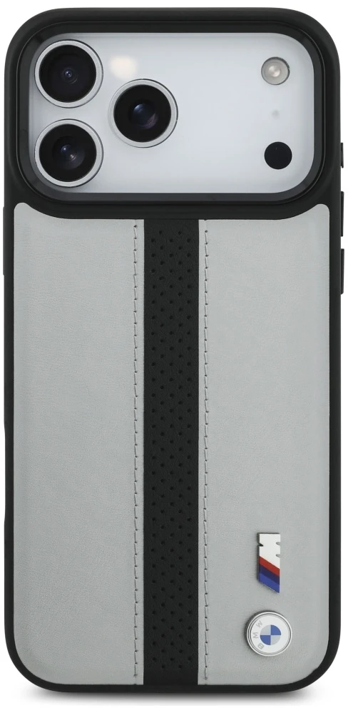 Dėklas BMW M Perforated Stripe Logo MagSafe Apple iPhone 17 Pro Max pilka