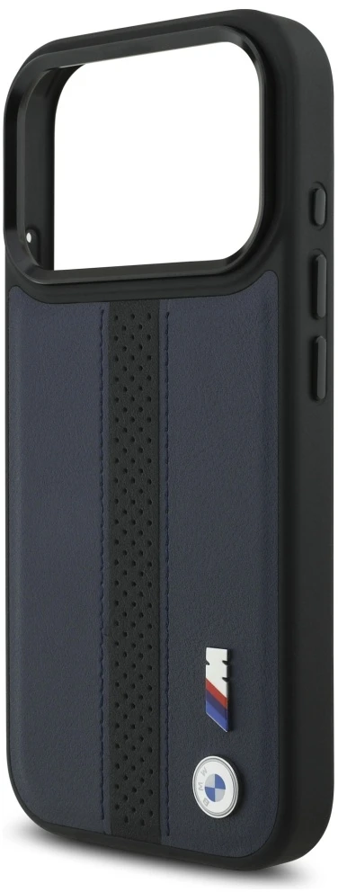 Dėklas BMW M Perforated Stripe Logo MagSafe Apple iPhone 17 Pro navy mėlynas