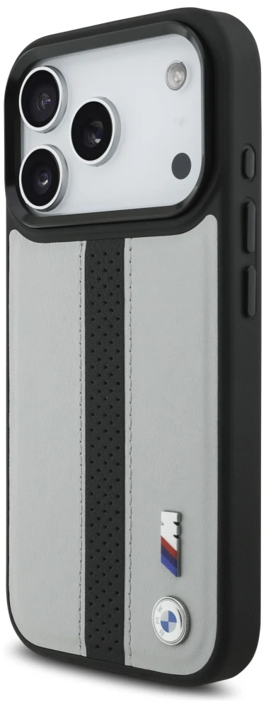 Dėklas BMW M Perforated Stripe Logo MagSafe Apple iPhone 17 Pro pilka