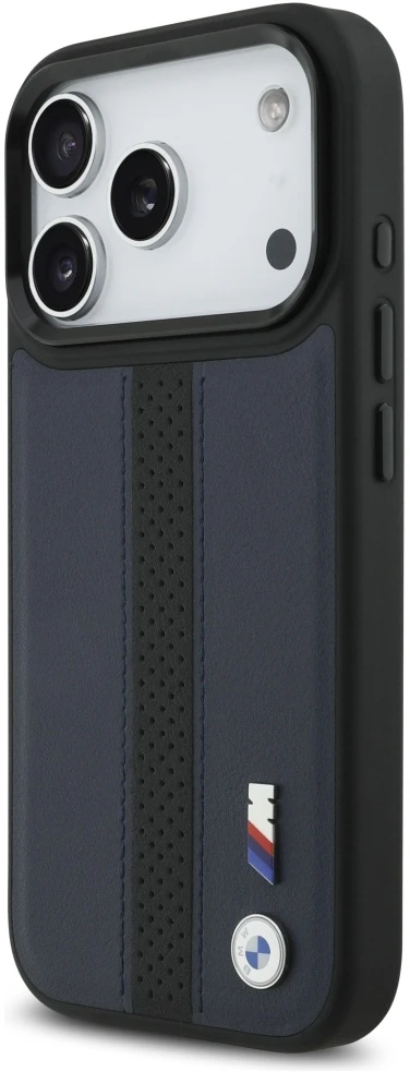 Dėklas BMW M Perforated Stripe Logo MagSafe Apple iPhone 17 Pro navy mėlynas