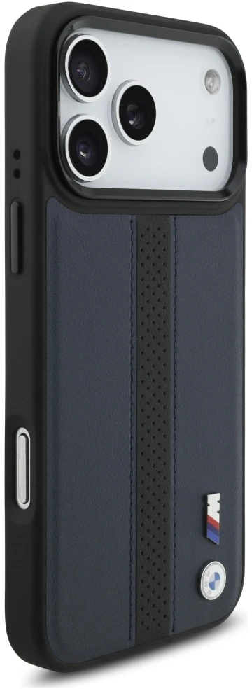 Dėklas BMW M Perforated Stripe Logo MagSafe Apple iPhone 17 Pro Max navy mėlynas