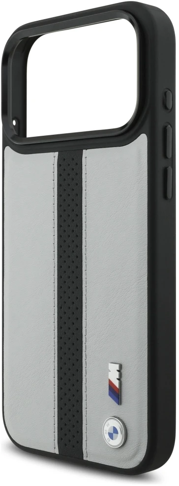 Dėklas BMW M Perforated Stripe Logo MagSafe Apple iPhone 17 Pro Max pilka