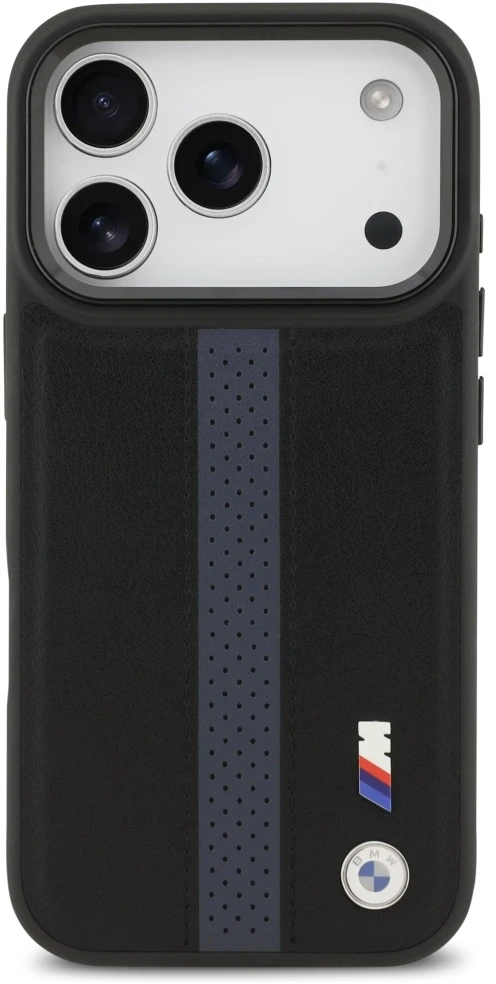 Dėklas BMW M Perforated Stripe Logo MagSafe Apple iPhone 17 Pro mėlynas