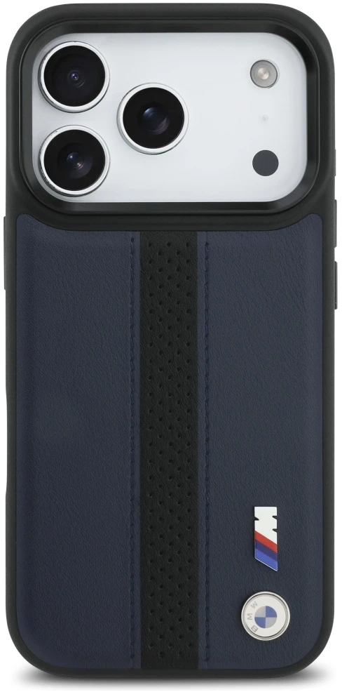 Dėklas BMW M Perforated Stripe Logo MagSafe Apple iPhone 17 Pro navy mėlynas
