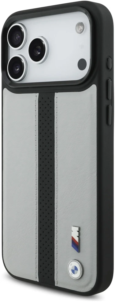 Dėklas BMW M Perforated Stripe Logo MagSafe Apple iPhone 17 Pro Max pilka