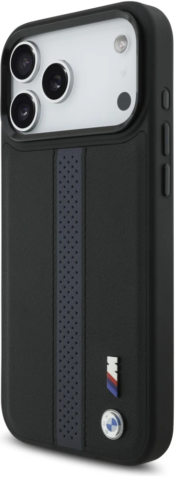 Dėklas BMW M Perforated Stripe Logo MagSafe Apple iPhone 17 Pro Max mėlynas