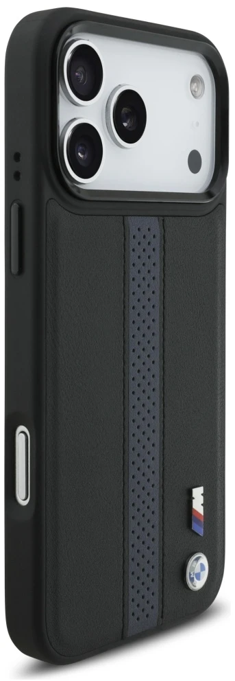 Dėklas BMW M Perforated Stripe Logo MagSafe Apple iPhone 17 Pro Max mėlynas