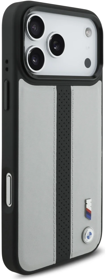 Dėklas BMW M Perforated Stripe Logo MagSafe Apple iPhone 17 Pro Max pilka