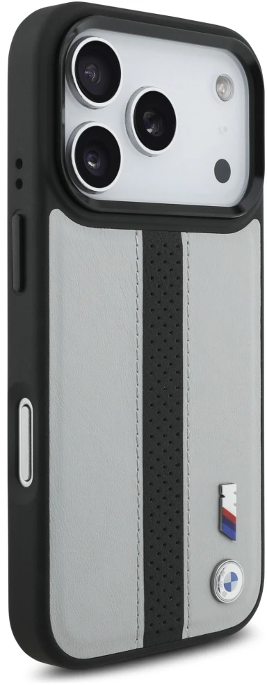 Dėklas BMW M Perforated Stripe Logo MagSafe Apple iPhone 17 Pro pilka