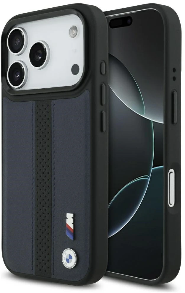 Dėklas BMW M Perforated Stripe Logo MagSafe Apple iPhone 17 Pro navy mėlynas