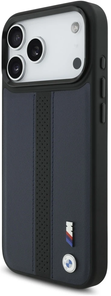 Dėklas BMW M Perforated Stripe Logo MagSafe Apple iPhone 17 Pro Max navy mėlynas