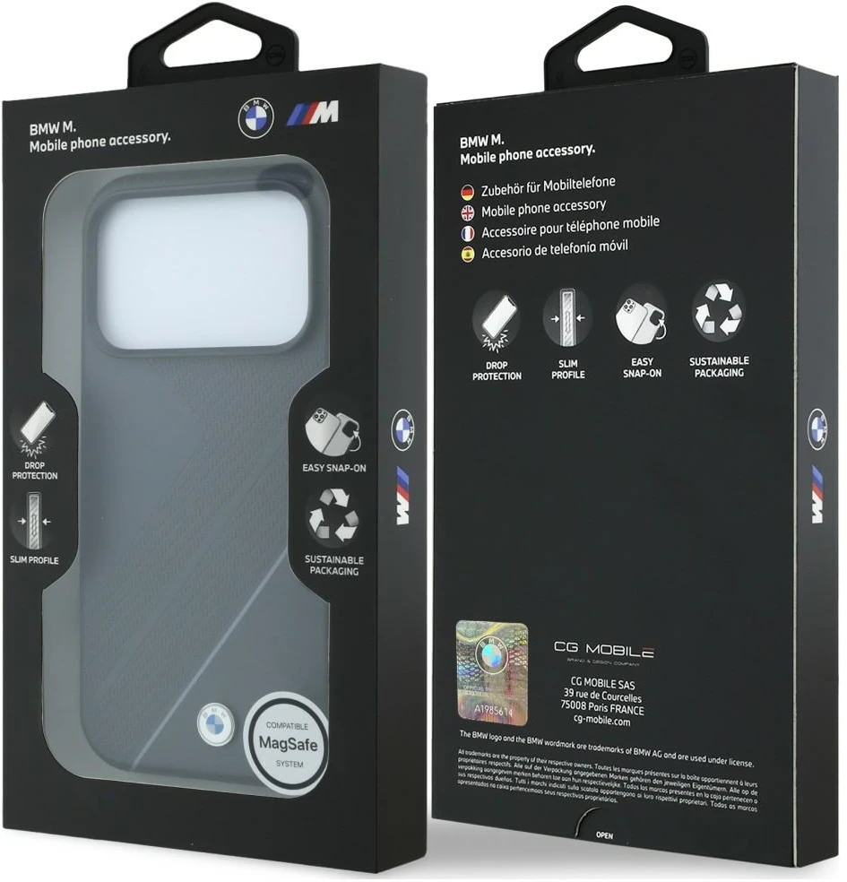Dėklas BMW M Tire Track su Sidabrinis Line MagSafe dėklu, skirtas iPhone 18 Pro Max / 17 Pro Max, antracito spalvos