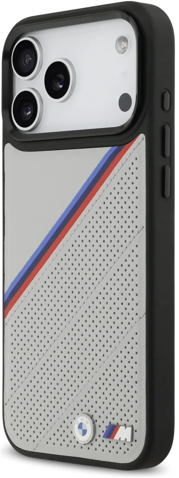 BMW M Tricolor Metal Logo MagSafe dėklas Apple iPhone 17 Pro Max pilkos spalvos