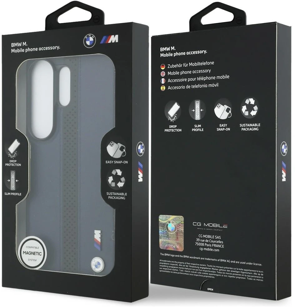 Dėklas BMW Perforated Stripe Logo MagSafe Samsung Galaxy S26 Ultra mėlynos spalvos