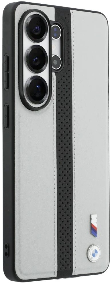Dėklas BMW Perforated Stripe Logo MagSafe Samsung Galaxy S26 Ultra pilkos spalvos