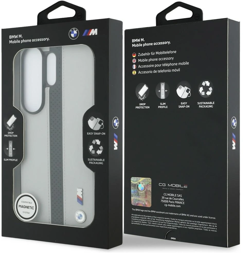 Dėklas BMW Perforated Stripe Logo MagSafe Samsung Galaxy S26 Ultra pilkos spalvos
