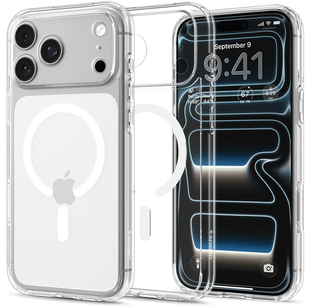 Dėklas Spigen Ultra Hybrid MagSafe, clear baltas – iPhone 18 Pro/17 Pro