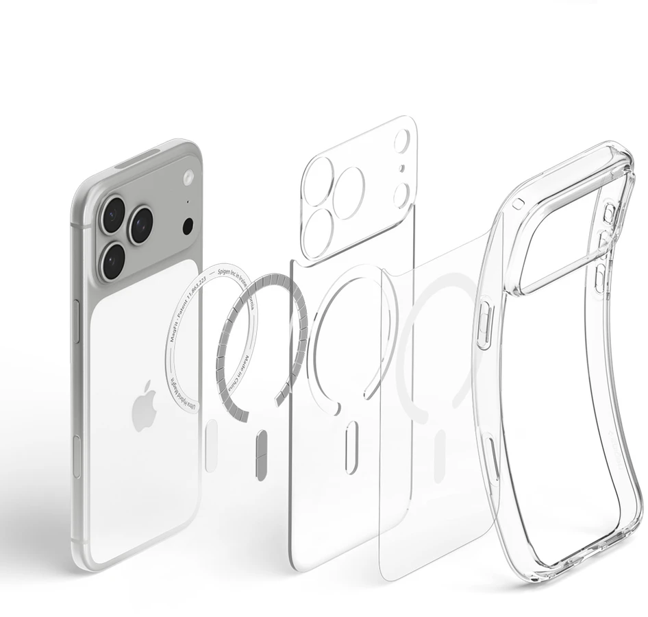 Dėklas Spigen Ultra Hybrid MagSafe, clear baltas – iPhone 18 Pro/17 Pro