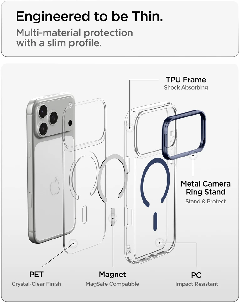 Dėklas Spigen Ultra Hybrid Optik S MagSafe, clear deep mėlynas – iPhone 18 Pro/17 Pro