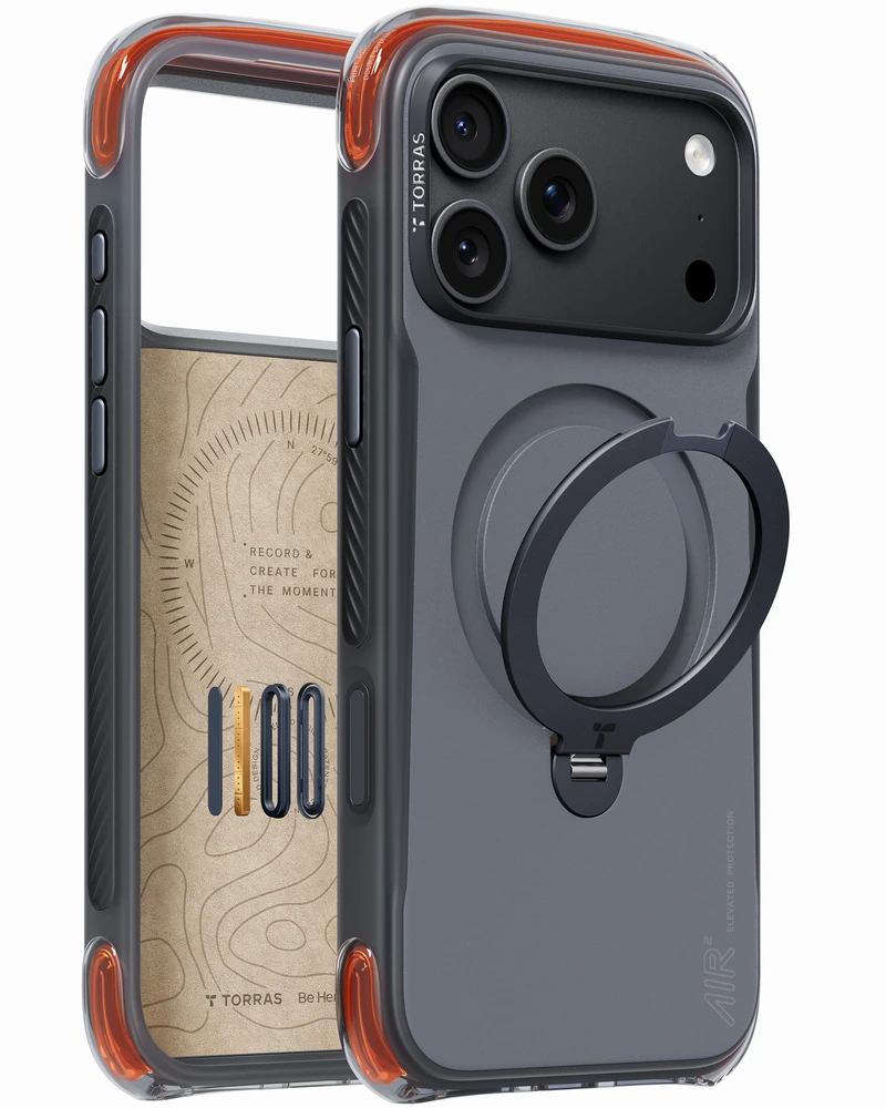 Dėklas Burga Torras Ostand Q3 Air Pro, obsidian core juodas – iPhone 18 Pro