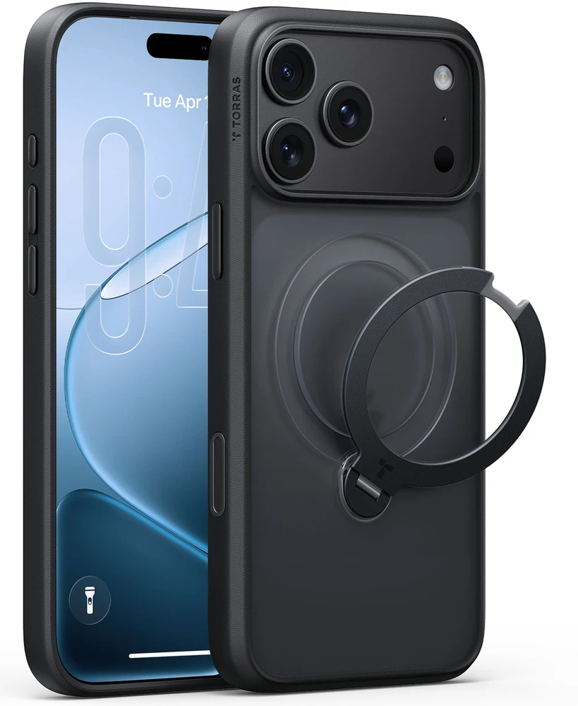 Dėklas Burga Torras Ostand Q3 Spin, juodas – iPhone 18 Pro Max